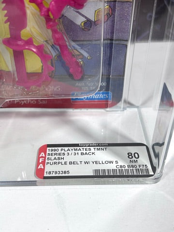 Vintage 1990 TMNT MOC SLASH Purple Belt, Yellow S - Graded AFA 80 Playmates
