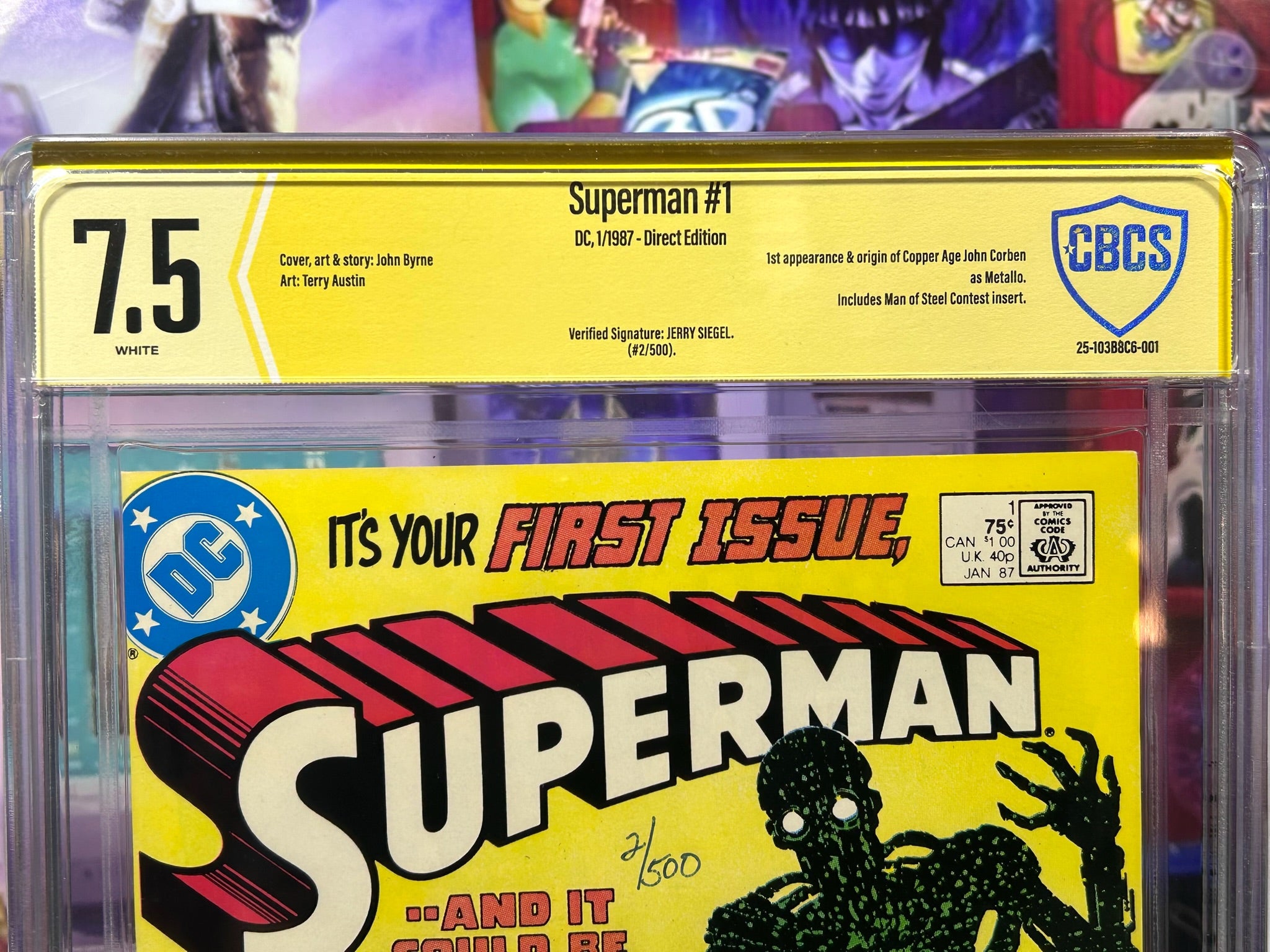 SUPERMAN #1 CBCS 7.5 Verified SIGNATURE by creator JERRY SIEGEL 1987 2/500