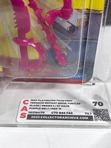 Vintage 1990 TMNT MOC SLASH Purple Belt, Red S - Graded CAS 70 Playmates