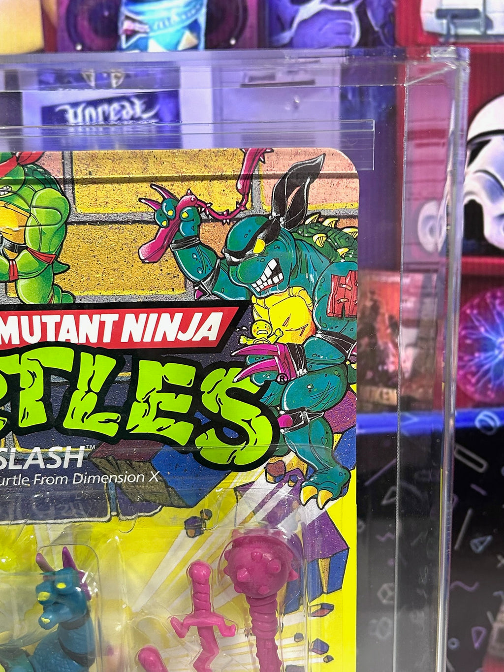 Vintage 1990 TMNT MOC SLASH Purple Belt, Yellow S - Graded AFA 80 Playmates