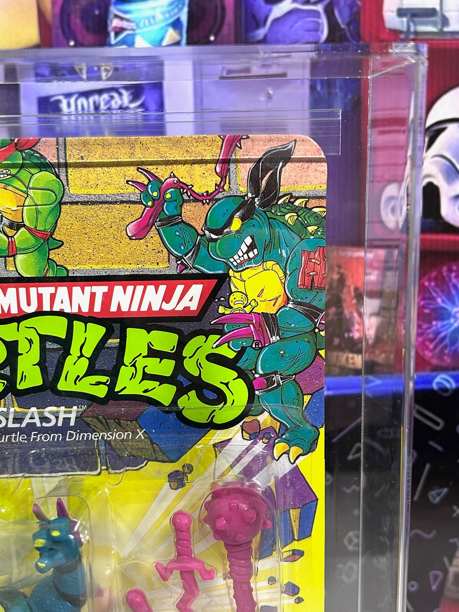 Vintage 1990 TMNT MOC SLASH Purple Belt, Yellow S - Graded AFA 80 Playmates