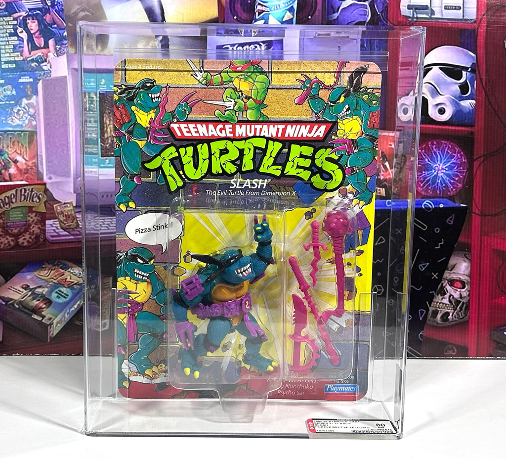 Vintage 1990 TMNT MOC SLASH Purple Belt, Yellow S - Graded AFA 80 Playmates