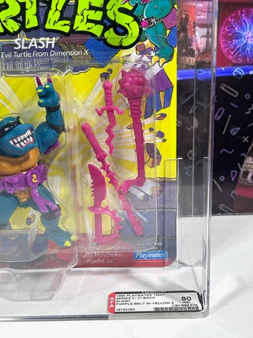 Vintage 1990 TMNT MOC SLASH Purple Belt, Yellow S - Graded AFA 80 Playmates