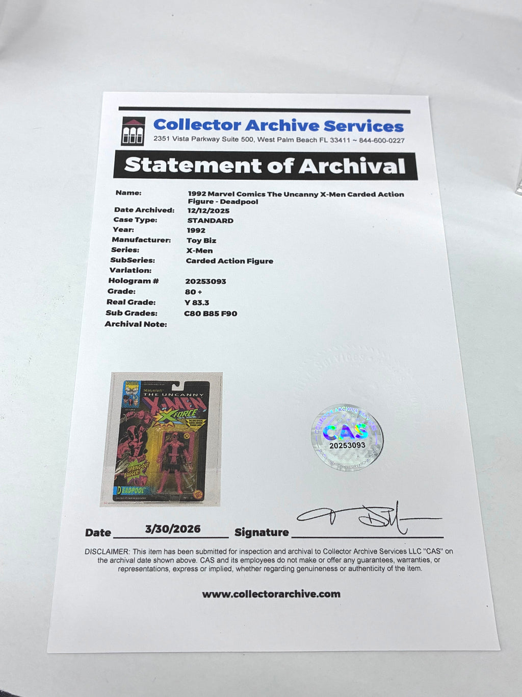 DEADPOOL 1992 Toybiz Marvel X-Men MOC Action Figure Graded CAS 80+