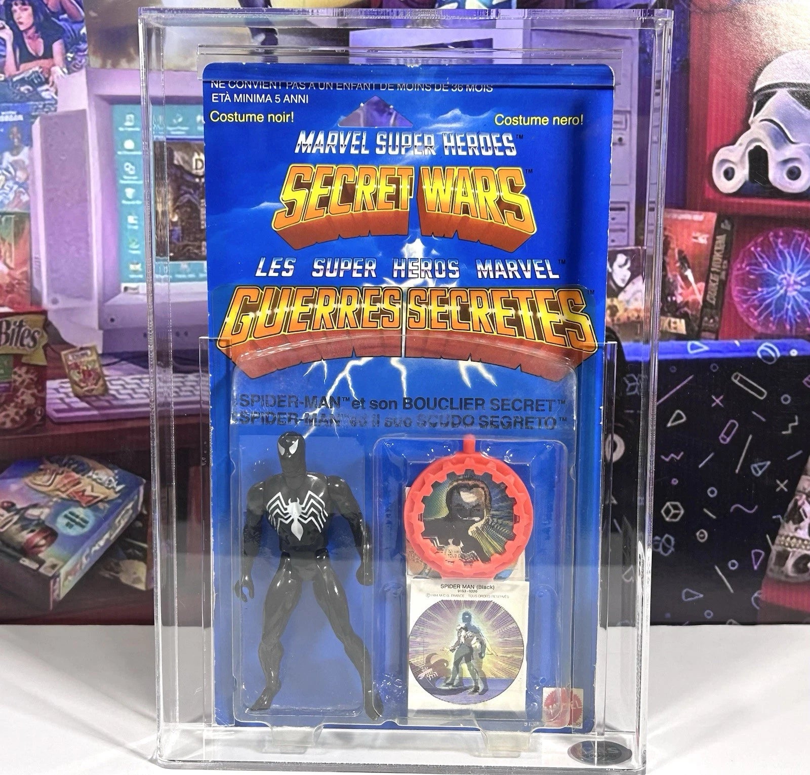 Marvel Secret Wars FRENCH Black Costume SPIDERMAN 1984 MOC Action Figure GRADED CAS 70